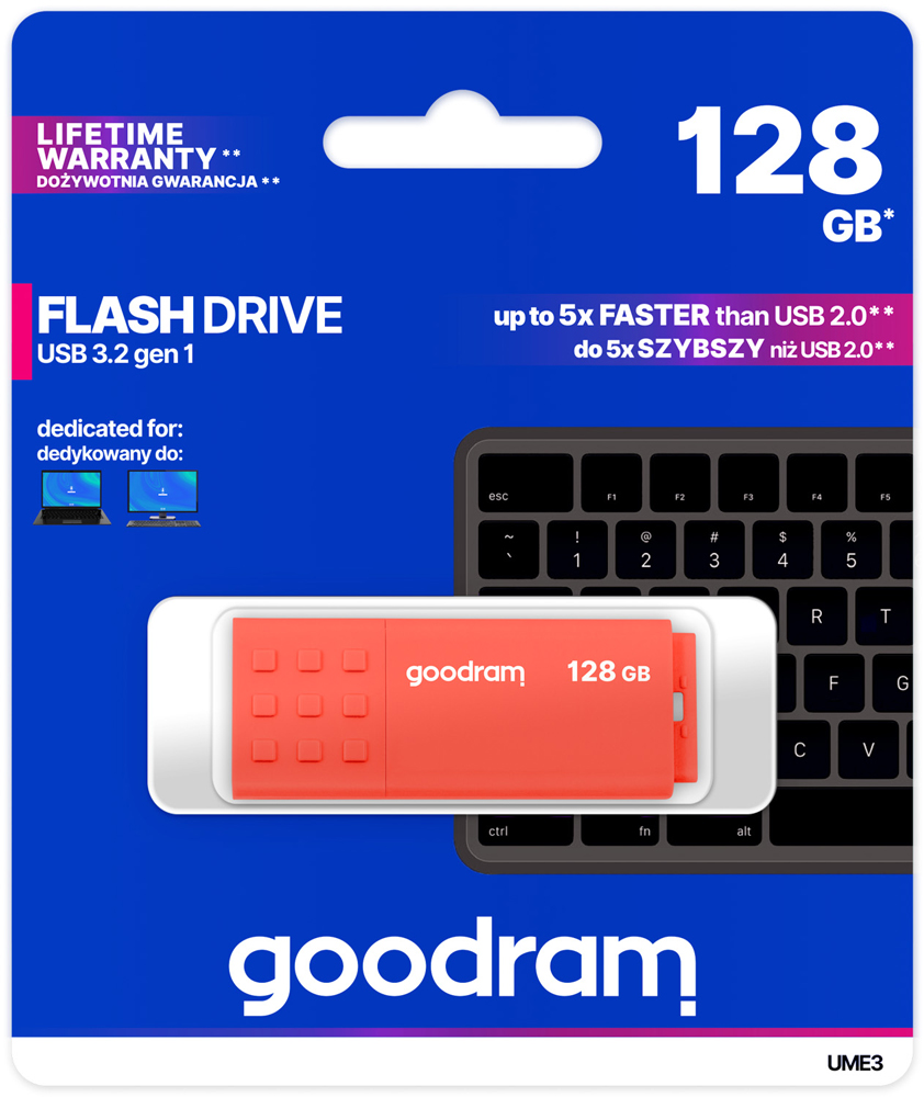 USB Flash GoodRAM 128GB USB 3.0 UME3 Orange, Retail (UME3-1280O0R11#) оранжевий на малюнкі №5