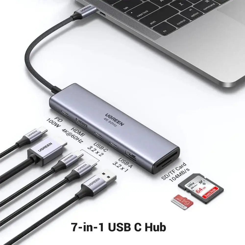 Док-станція USB3.2 Type-C -- HDMI 4K60Hz/2хUSB 3.0/2xUSB-C/SD/TF PD 100 Вт CM511 Ugreen (45521) на малюнкі №3