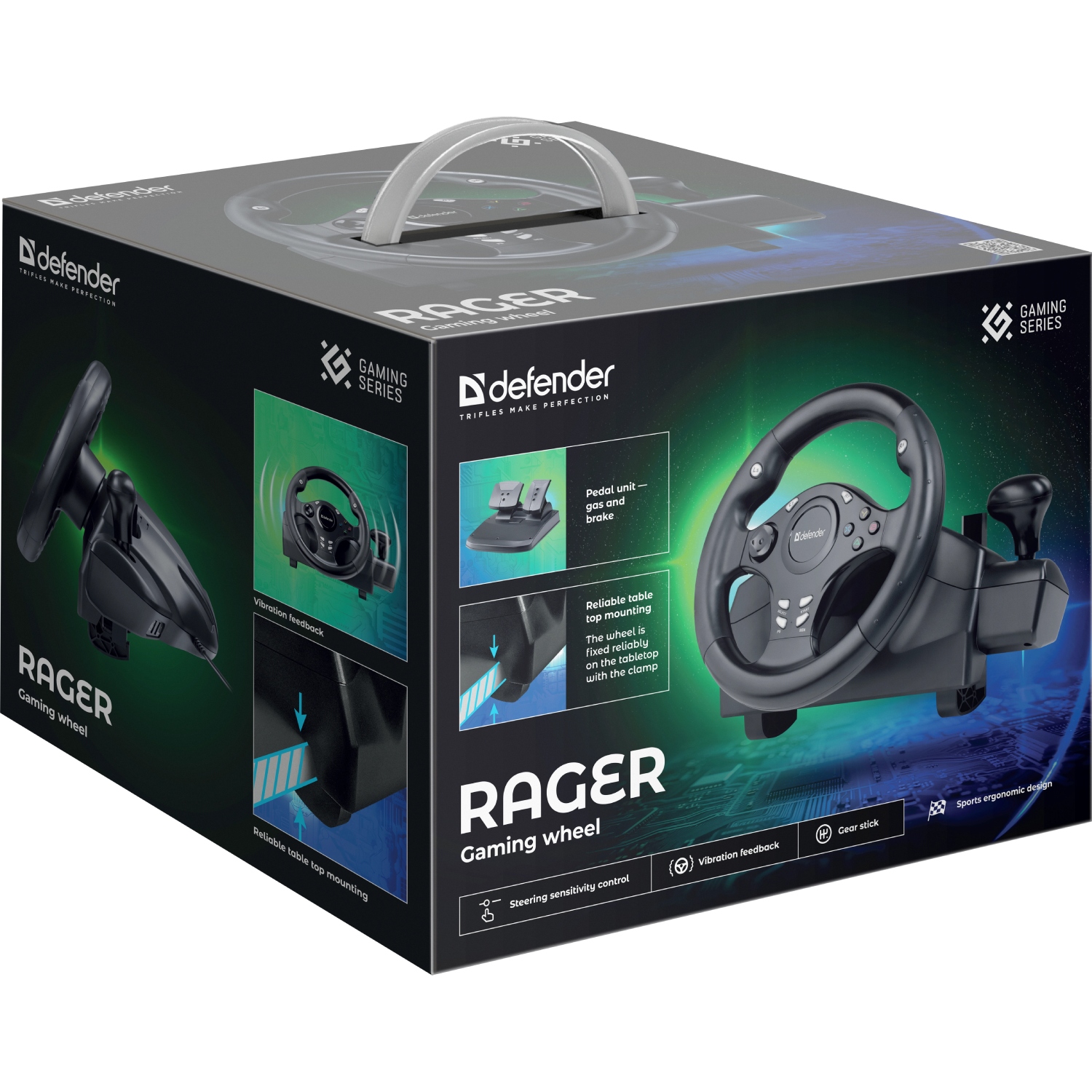 Ігрове кермо з двома педалями Defender Rager PC/PS/Xbox/Switch, чорне (64067) на малюнкі №8