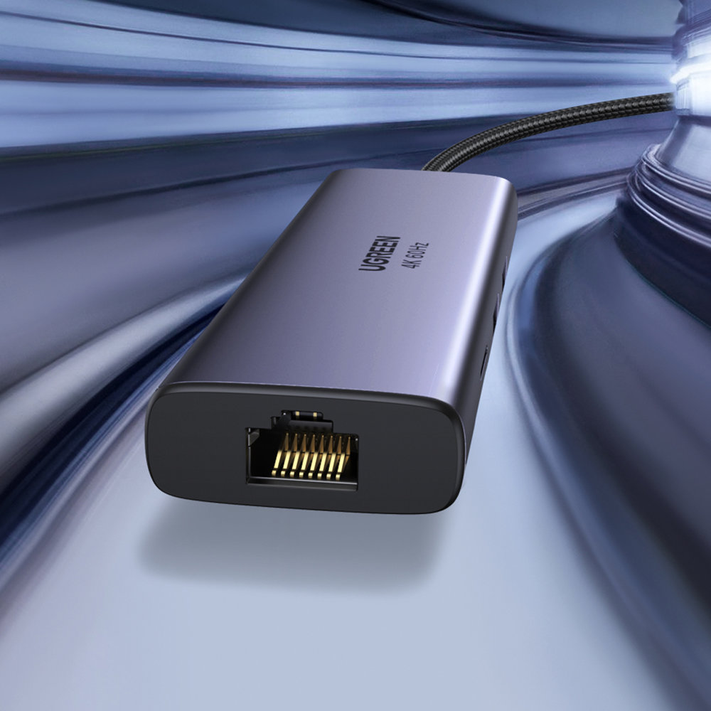 Док-станція USB3.1 Type-C -- HDMI 4K60Hz/USB 3.0x2/RJ45/SD/TF/PD 100W Ugreen CM512 Сіра (60515) на малюнкі №3