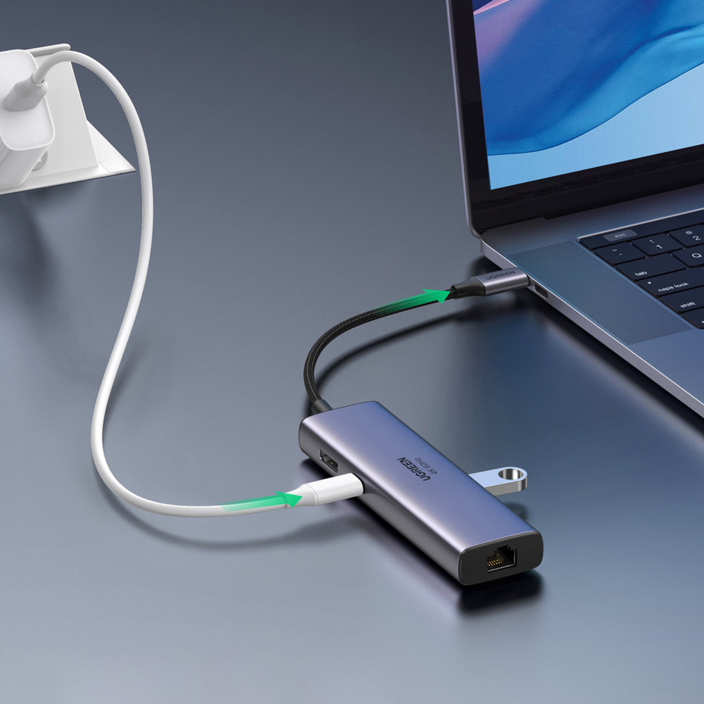 Док-станція USB3.1 Type-C -- HDMI 4K60Hz/USB 3.0x2/RJ45/SD/TF/PD 100W Ugreen CM512 Сіра (60515) на малюнкі №4