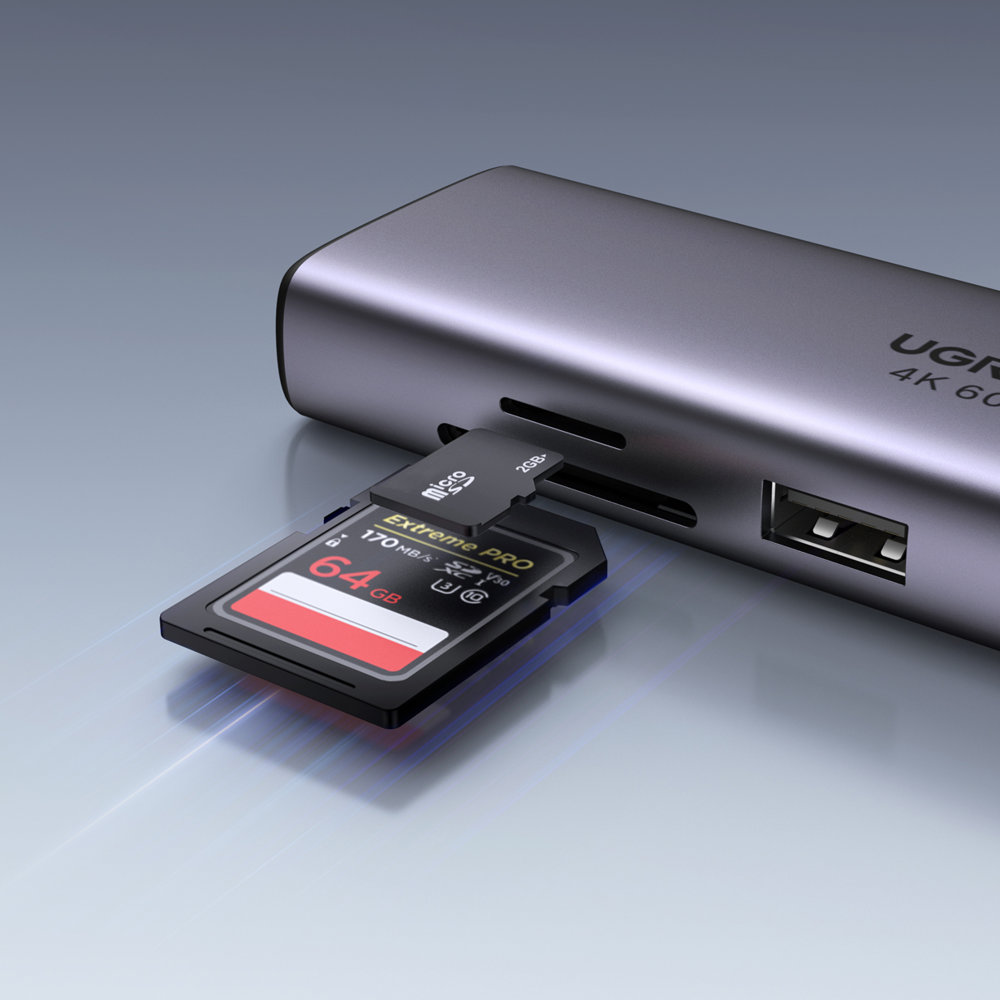 Док-станція USB3.1 Type-C -- HDMI 4K60Hz/USB 3.0x2/RJ45/SD/TF/PD 100W Ugreen CM512 Сіра (60515) на малюнкі №5