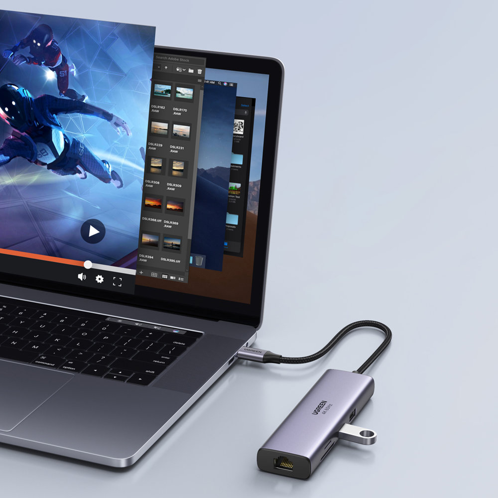 Док-станція USB3.1 Type-C -- HDMI 4K60Hz/USB 3.0x2/RJ45/SD/TF/PD 100W Ugreen CM512 Сіра (60515) на малюнкі №6