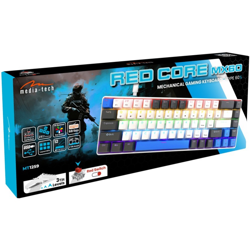 Клавіатура ігрова механічна Media-Tech RED CORE MX60, Anti-Ghosting 68кл, PC/Mac (MT1259) Білий на малюнкі №9