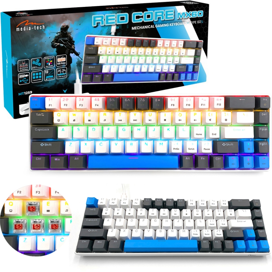 Клавіатура ігрова механічна Media-Tech RED CORE MX60, Anti-Ghosting 68кл, PC/Mac (MT1259) Білий на малюнкі №10