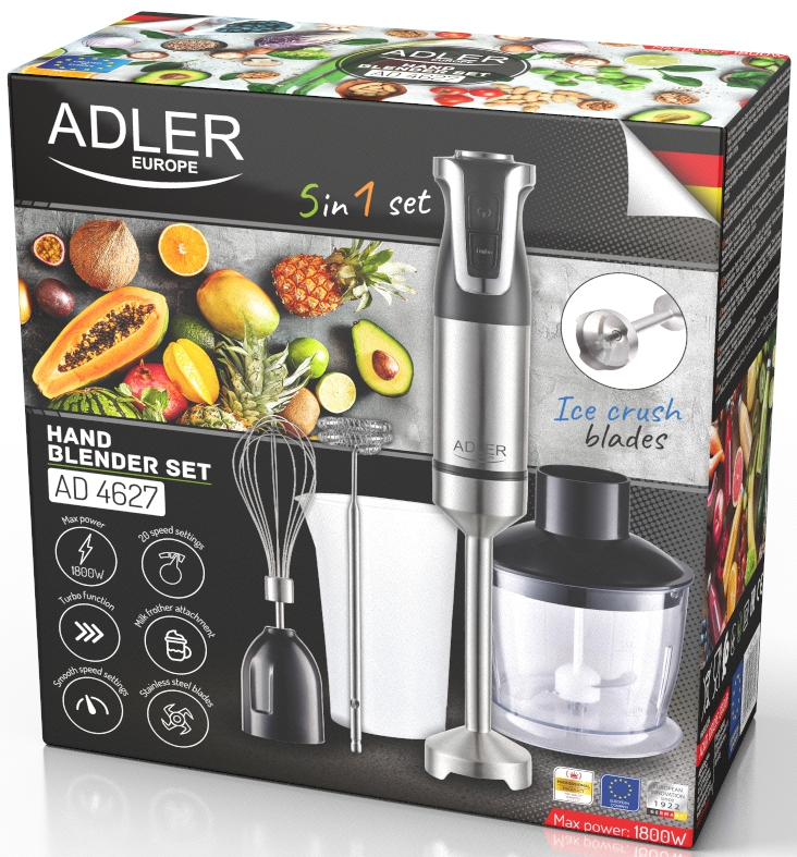 Блендер Adler AD 4627 black ручний/ 1800Вт/ 20 швидк./ TURBO/ чаша для змішування 600мл (AD4627B) Чорний на малюнкі №13