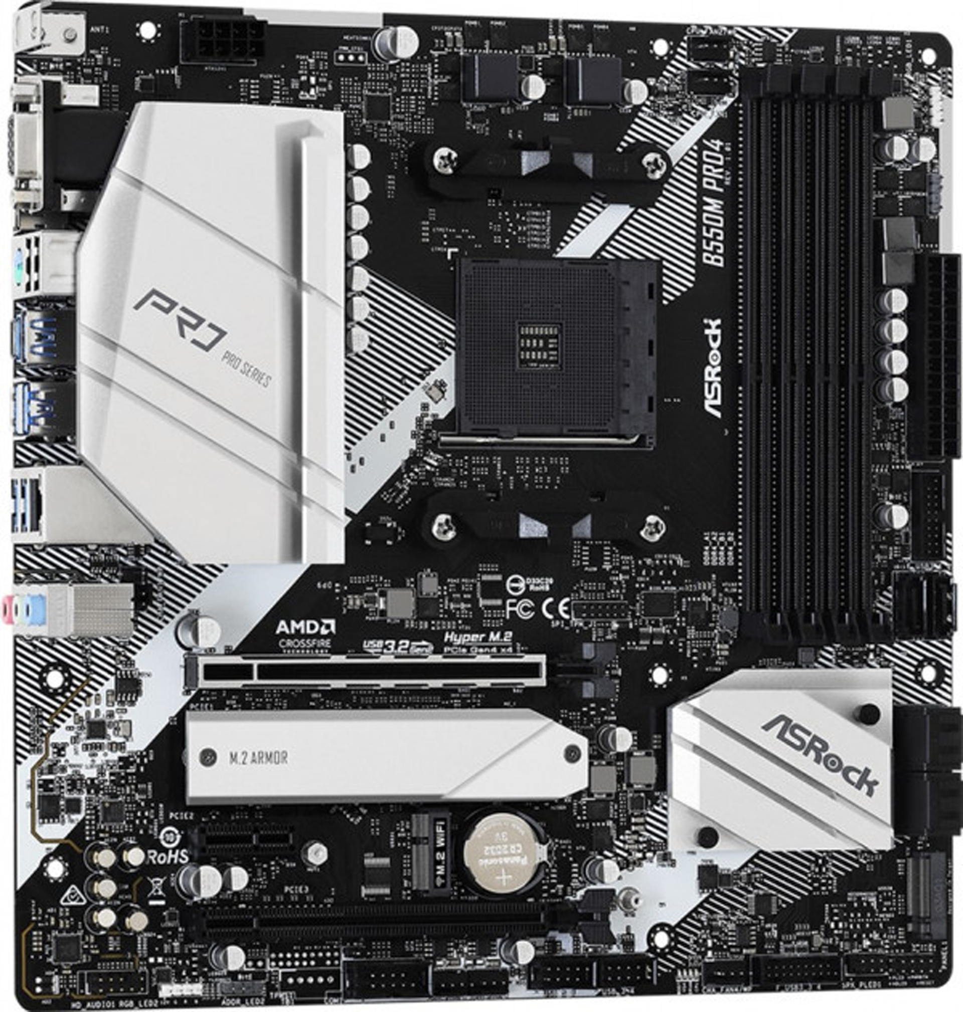 ASRock (AM4/B550, 4*DDR4, 2xPCIex16, DP/HDMI/VGA, 6xSATA, 3xM.2, GLan, 7.1ch, mATX) (B550M Pro4) на малюнкі №2