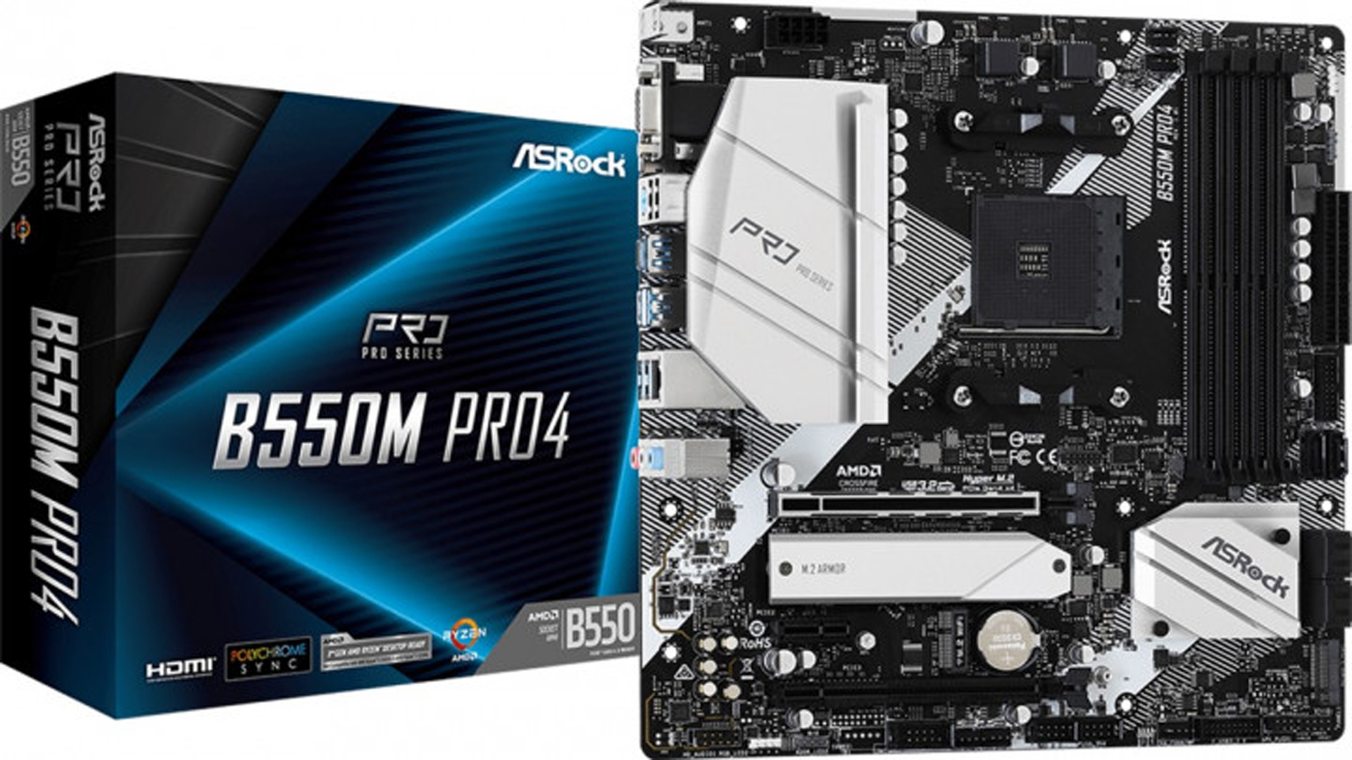 ASRock (AM4/B550, 4*DDR4, 2xPCIex16, DP/HDMI/VGA, 6xSATA, 3xM.2, GLan, 7.1ch, mATX) (B550M Pro4) на малюнкі №5