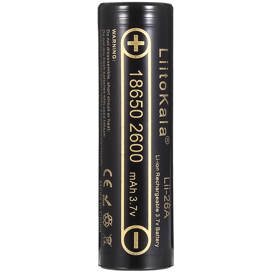 Акумулятор 18650 LiitoKala, Lii-26A, 2600mAh, 3.7V li-ion battery, 1 pcs (Lii-26A) на малюнкі №1