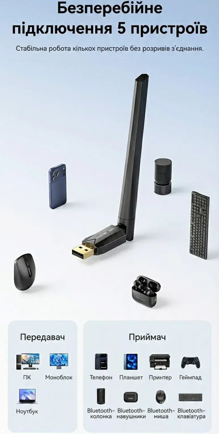 Bluetooth USB adapter v6.0 200м Vention (NAMB0) на малюнкі №6