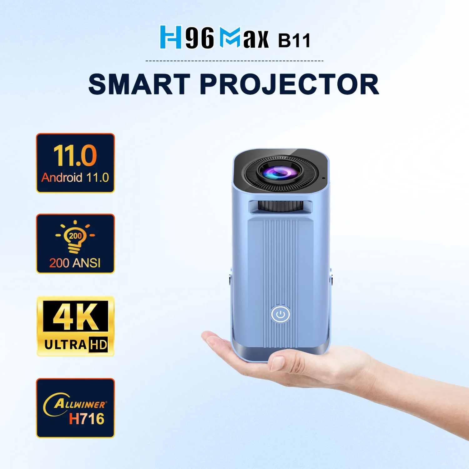 Проєктор H96 MAX B11 LED LCD HD 200AL 16:9 H716 2G/16G Android 11.0 HDMI WiFi BT сірий (H96 MAX_B11) на малюнкі №4