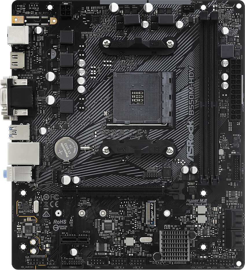 ASRock (AM4/B550, 2*DDR4, PCIex16, DVI/HDMI/VGA, 4xSATA, M.2, GLan, 7.1ch, mATX) (B550M-HDV) на малюнкі №1