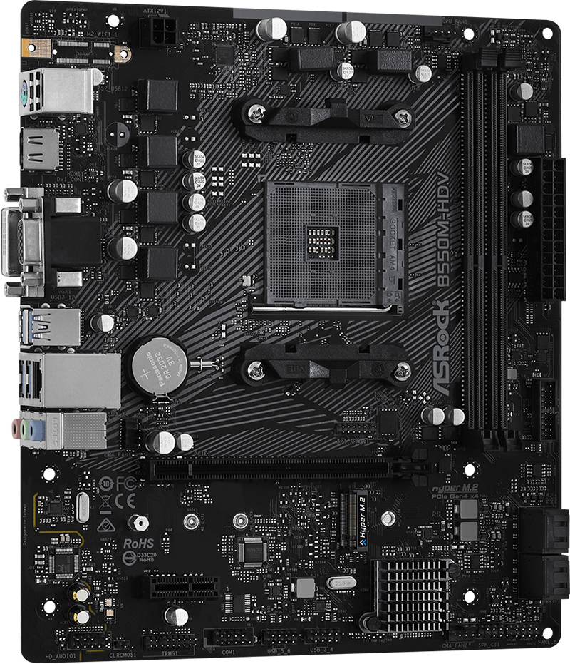 ASRock (AM4/B550, 2*DDR4, PCIex16, DVI/HDMI/VGA, 4xSATA, M.2, GLan, 7.1ch, mATX) (B550M-HDV) на малюнкі №2