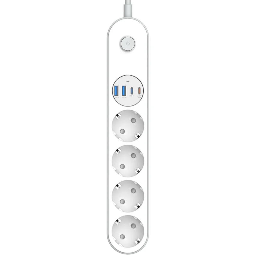 Мережевий фільтр-подовжувач СolorWay 4 розетки/4USB (Type-C 2PD20W + 2USB QC3.0) (20W) White 2M (CW-CHE44PDW) Білий на малюнкі №1
