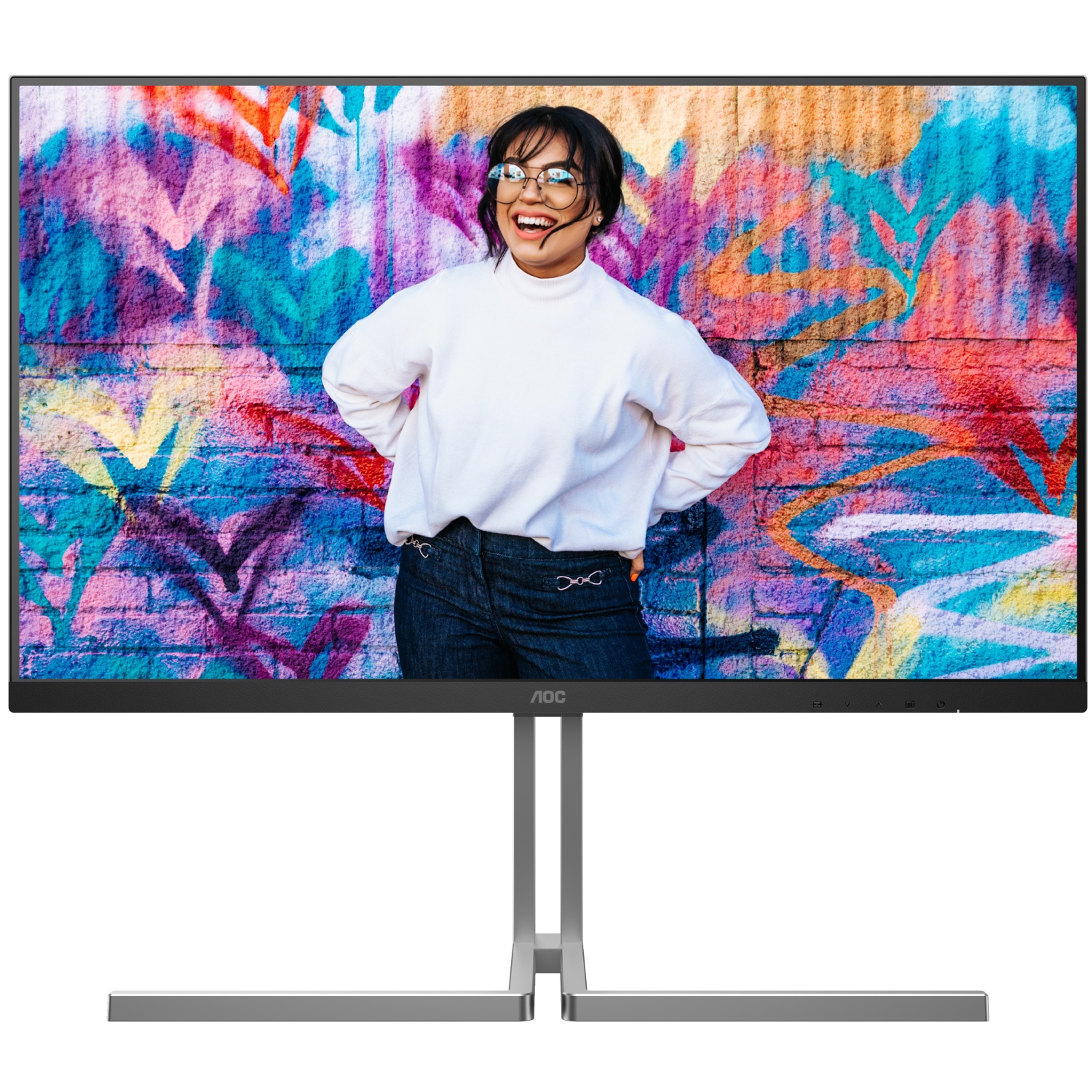 TFT 31.5 AOC U32U3CV, Nano IPS, UHD, 2xHDMI, DP, USB-C, RJ-45, USB-hub, HAS, Pivot, кол,чорно-сріб (U32U3CV) чорний з сріблястим на малюнкі №1
