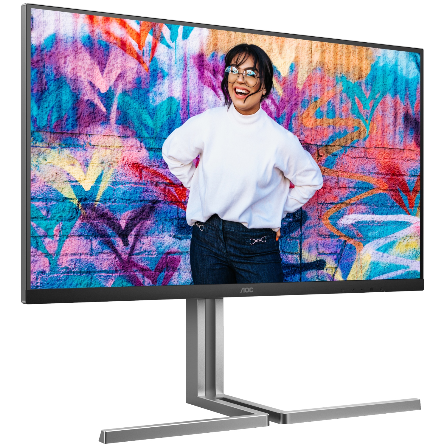 TFT 31.5 AOC U32U3CV, Nano IPS, UHD, 2xHDMI, DP, USB-C, RJ-45, USB-hub, HAS, Pivot, кол,чорно-сріб (U32U3CV) чорний з сріблястим на малюнкі №2