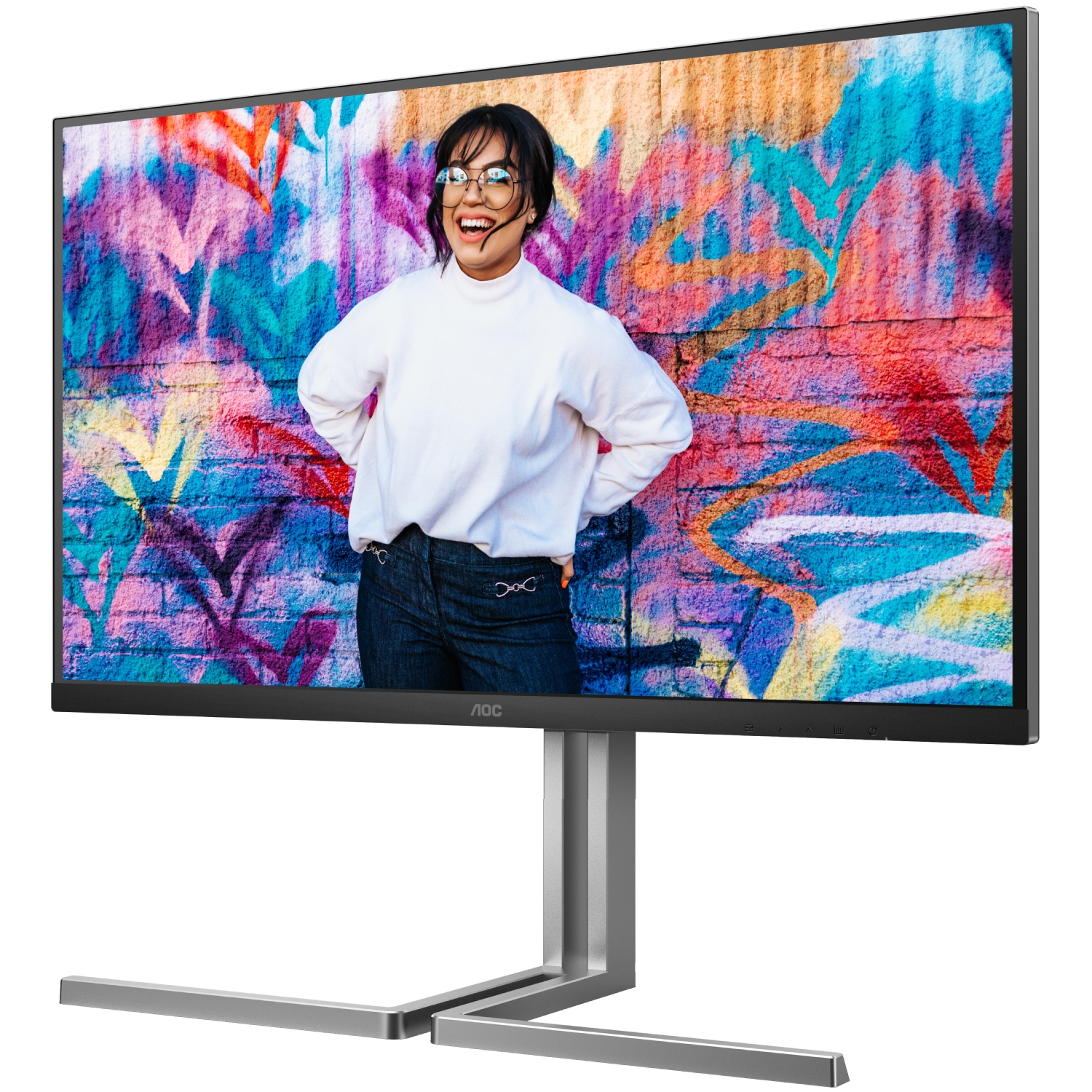TFT 31.5 AOC U32U3CV, Nano IPS, UHD, 2xHDMI, DP, USB-C, RJ-45, USB-hub, HAS, Pivot, кол,чорно-сріб (U32U3CV) чорний з сріблястим на малюнкі №3