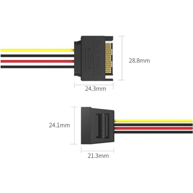 Кабель SATA 15pin, M/F, 0.3 м, PVC чорний, Vention (KDABY) на малюнкі №3