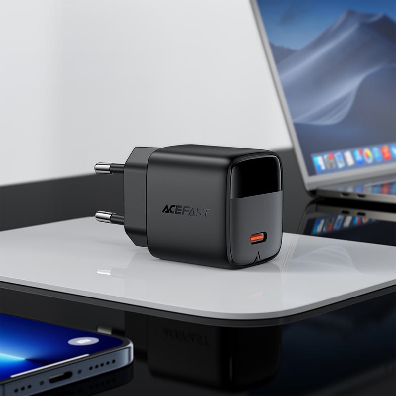 Зарядний пристрій 1xUSB-C 20W Gan A113 Fast Charger with digital display black Acefast (6974316284413) на малюнкі №7