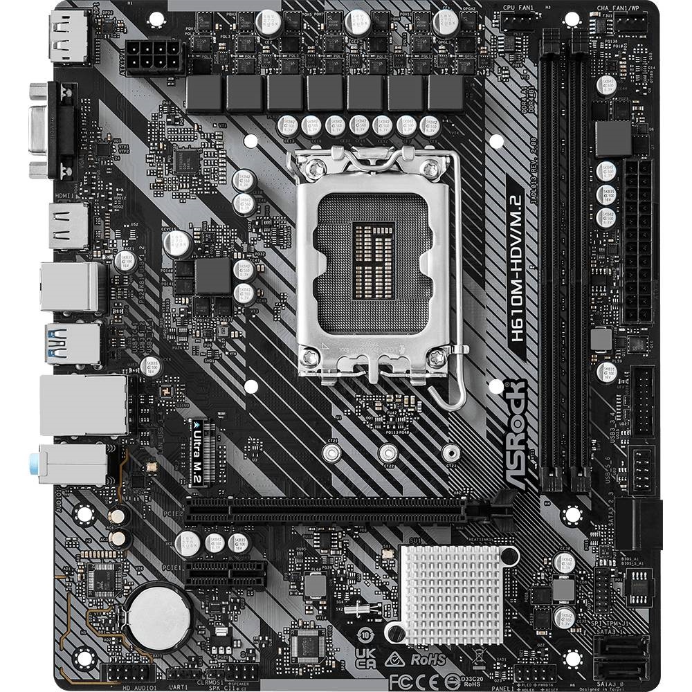 ASRock (1700/H610, 2*DDR4, 1xPCIex16, HDMI/DVI/VGA, 4xSATA, M.2, GLan, 7.1ch,mATX (H610M-HDV/M.2 R2.0) на малюнкі №1