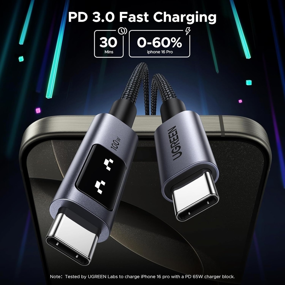 Кабель USB 2.0 Type-C M-M, 1 м, 100W, 5A （480Mbps）Smart display Чорний, L509 UGREEN (35501) Чорний на малюнкі №6