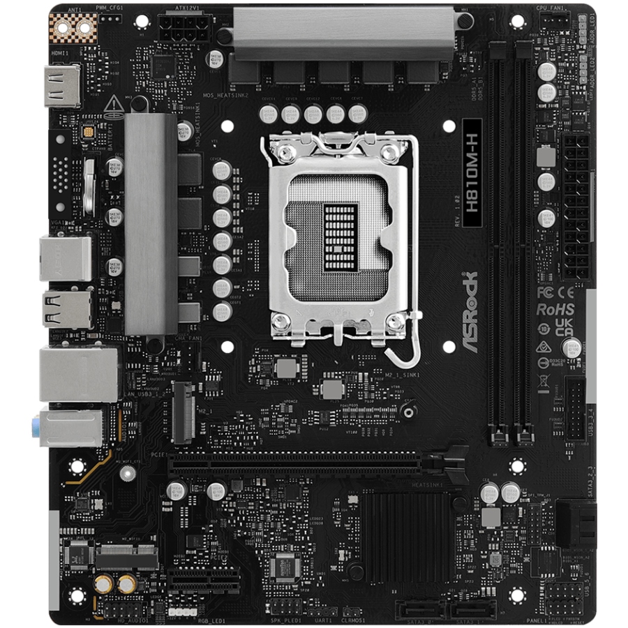 AsRock (1851/H810, 2*DDR5, PCIex16, HDMI, 4xSATA, M.2, Glan, 7.1ch, mATX) (H810M-H) на малюнкі №1
