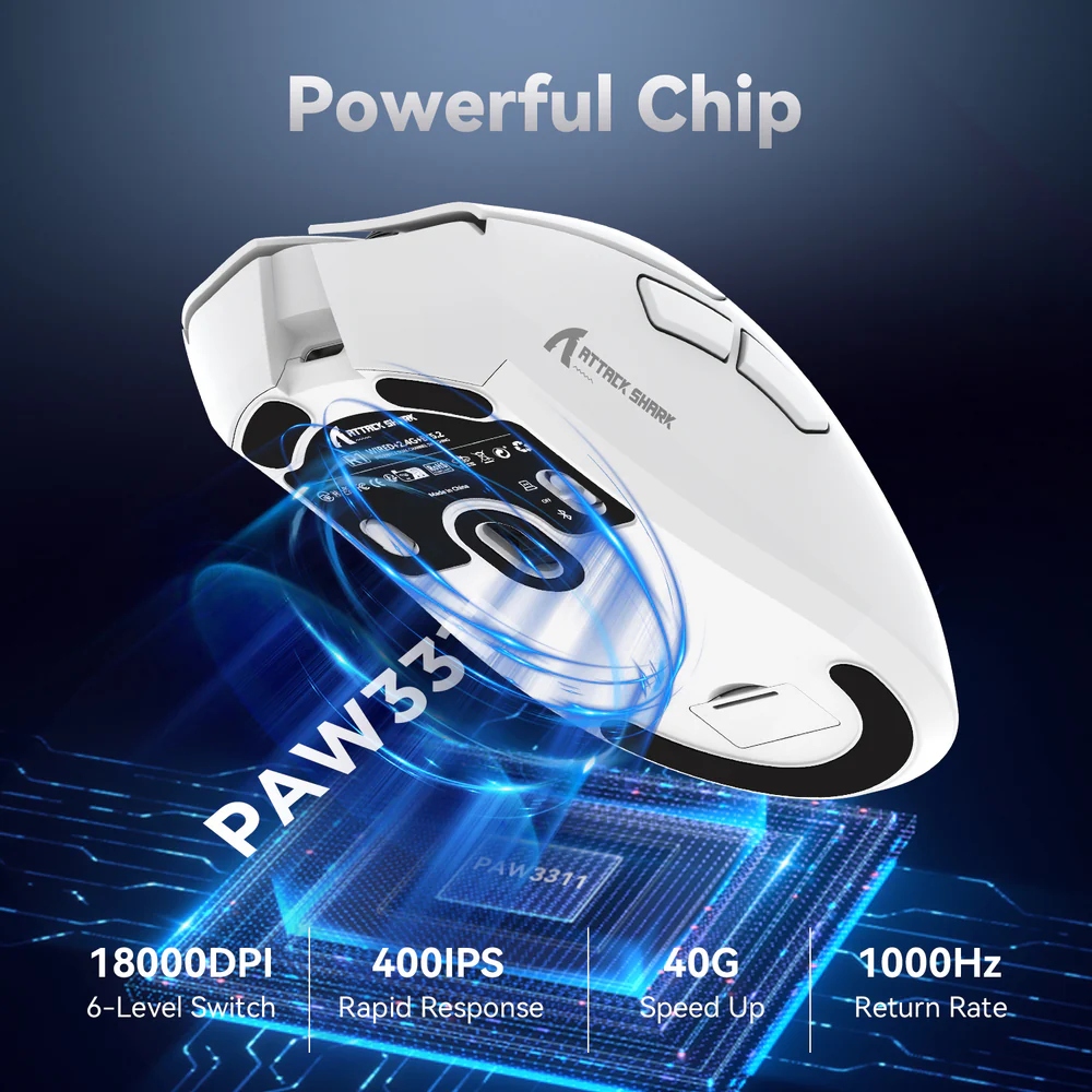 Мишка Attack Shark R1, Wireless/Bluetooth, 18000dpi, (PAW3311), 6кн, White (R1W_AS) Білий на малюнкі №8