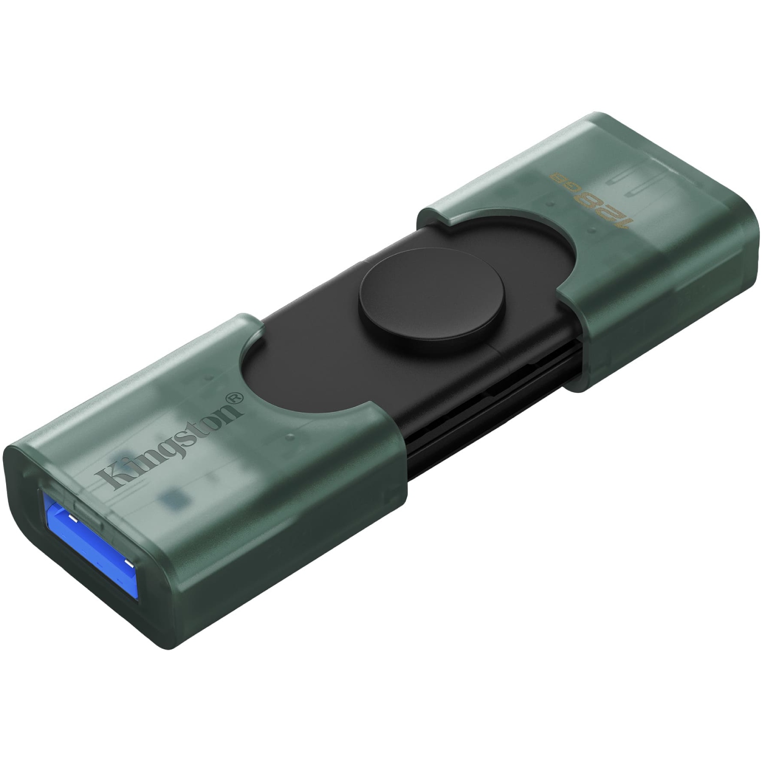 USB Flash Kingston DataTraveler Duo 128GB USB Type-A/ USB Type-C Black/Green, Retail (DTDEG2/128GB) чорно-зелений на малюнкі №2