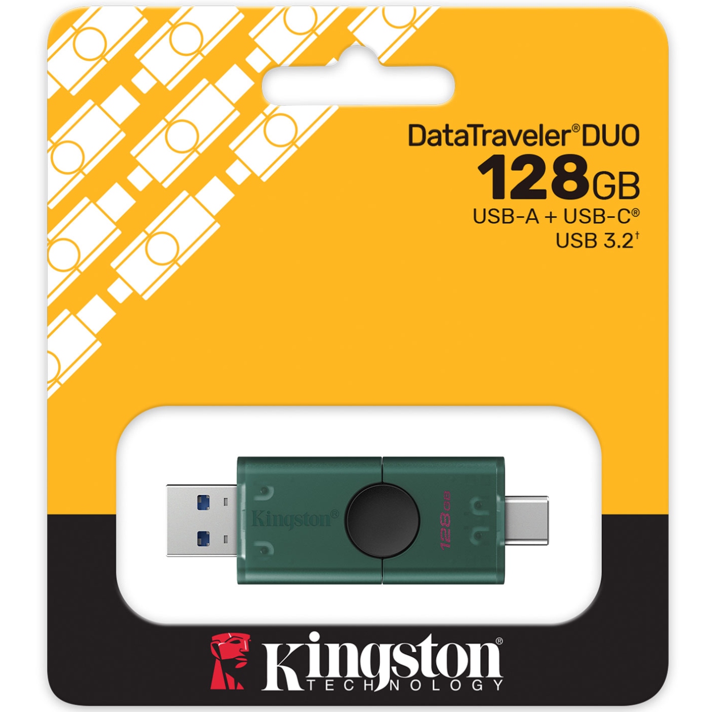 USB Flash Kingston DataTraveler Duo 128GB USB Type-A/ USB Type-C Black/Green, Retail (DTDEG2/128GB) чорно-зелений на малюнкі №4