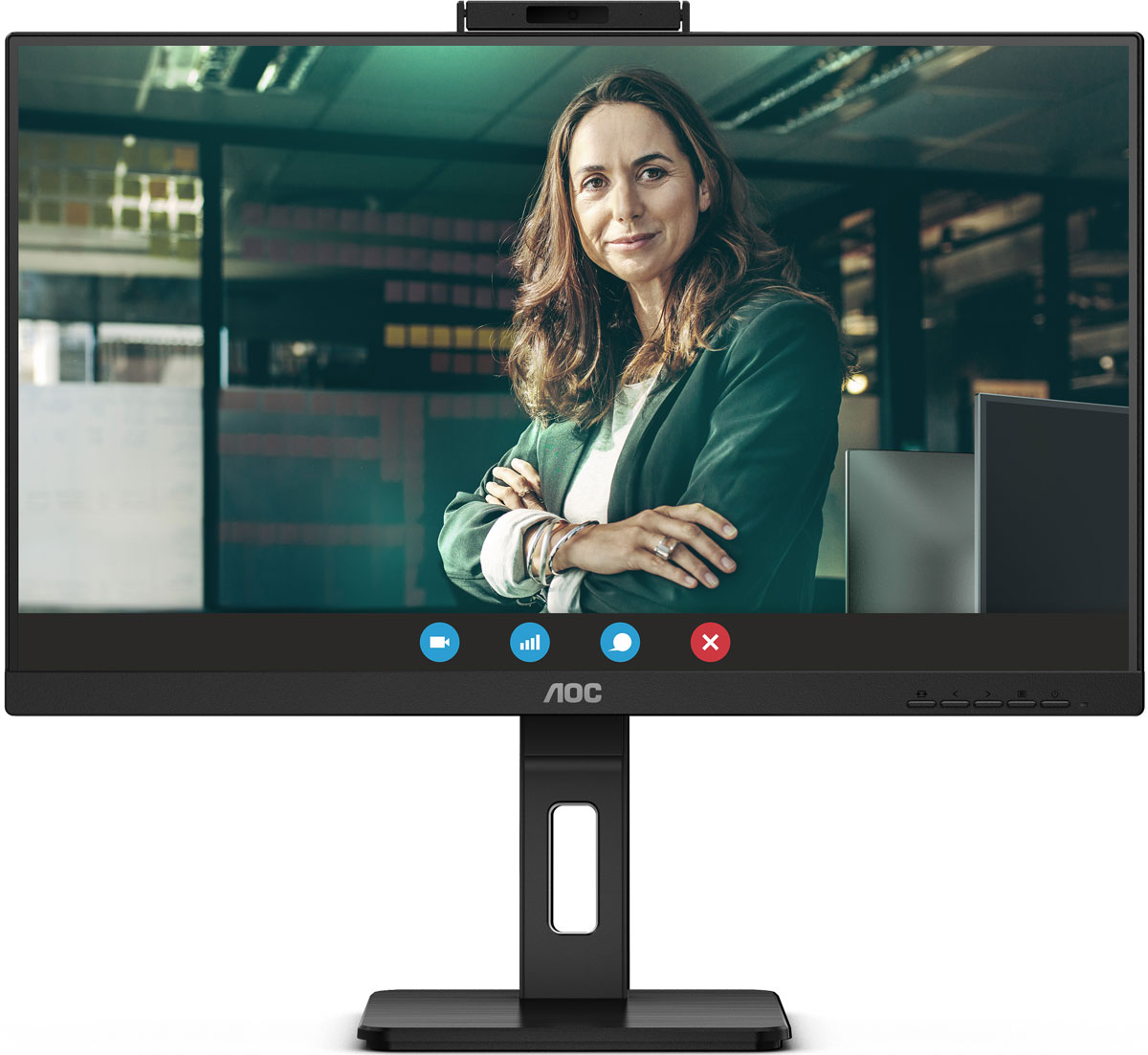 TFT 27 AOC Q27P3CW, QHD, IPS, 75Hz, 2xHDMI, DP, USB-C, RJ-45, USB-hub, webcam, HAS, Pivot, колонки (Q27P3CW) Чорний на малюнкі №1