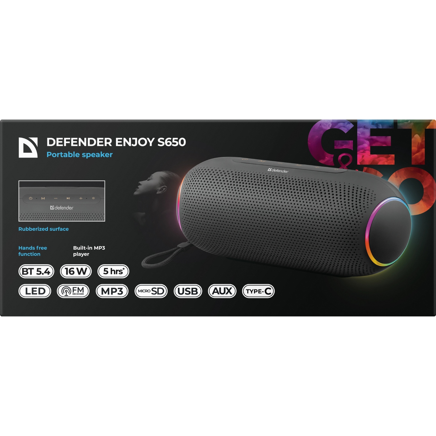 Акустична система 1.0 Defender Enjoy S650 16Вт RGB/BT/USB/TF/MP3/FM/AUX (65651) Чорний на малюнкі №8