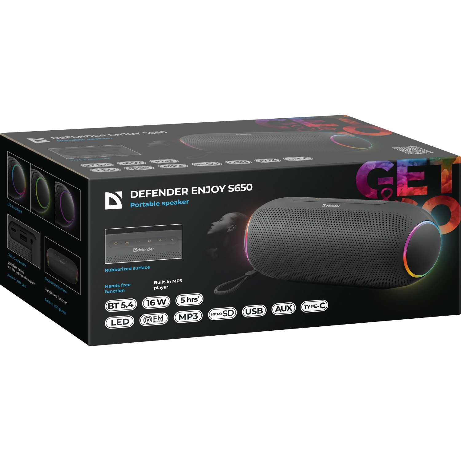 Акустична система 1.0 Defender Enjoy S650 16Вт RGB/BT/USB/TF/MP3/FM/AUX (65651) Чорний на малюнкі №9