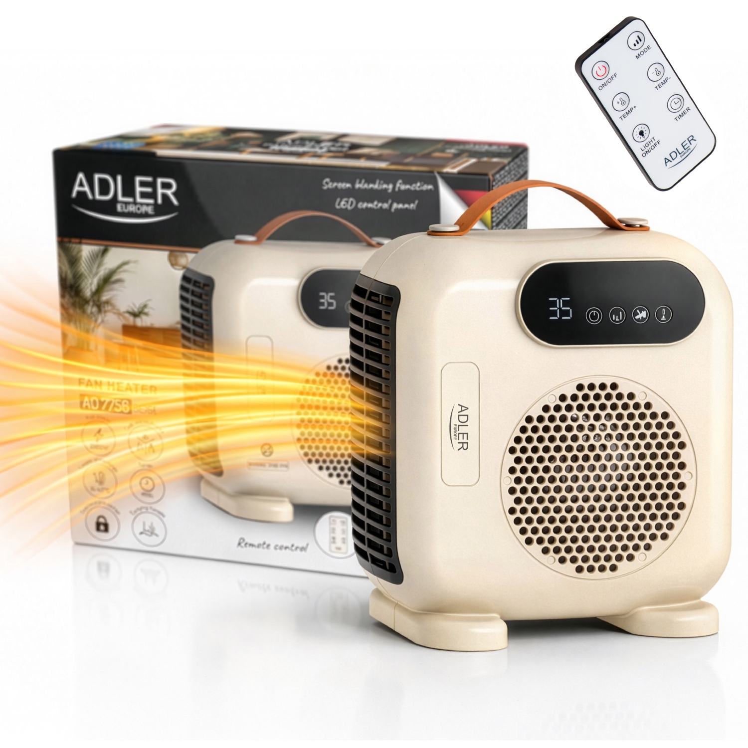 Тепловентилятор Adler AD 7756 класичний/ 2000 Вт/ 2 рівні потужності/ пульт ДУ/ (AD7756) Бежевий на малюнкі №8