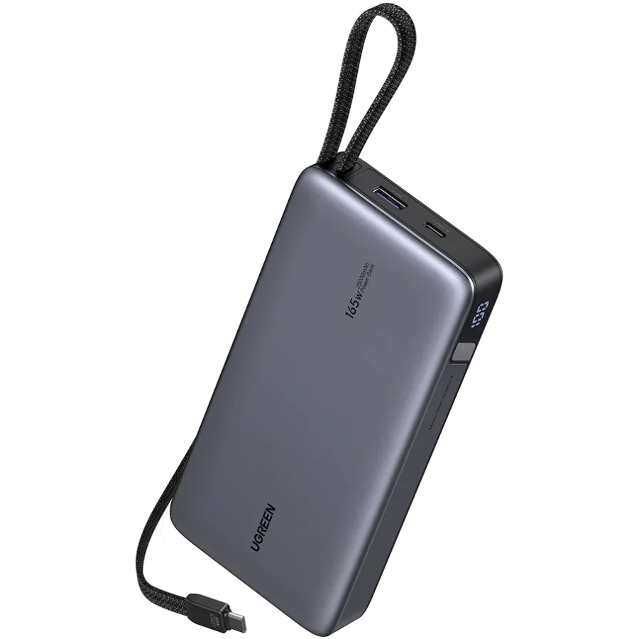 УМБ Ugreen 25000mAh 165W PD3.1/QC, USB-A,USB-С IN/OUT, with built in 2xUSB-C cables (PB552) Gray (55995B) на малюнкі №1