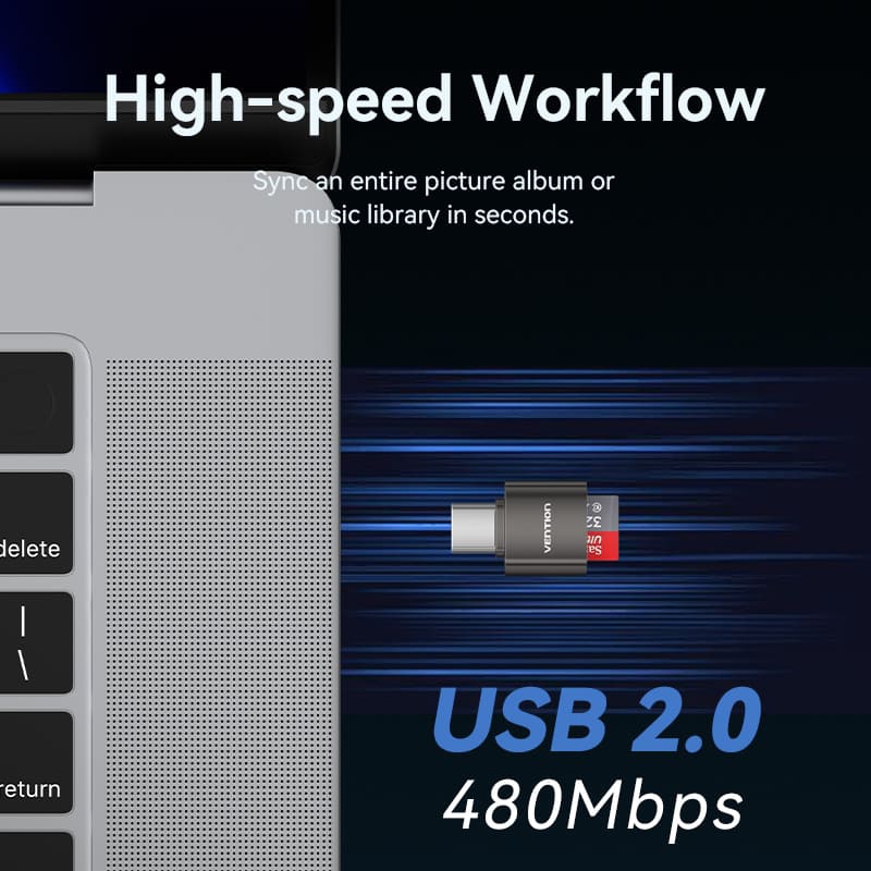 Card Reader USB 2.0 Type-C, 1-слот microSD, OTG 512 Гб, Aluminum Alloy, сірий Vention (CLMH0) на малюнкі №6