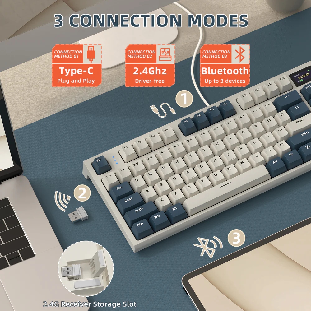 Клавіатура ігрова механічна Attack Shark K86 87кл.RGB, Wireless, TFT disp, Blue Whale Switch (K86RB_AS) Сірий на малюнкі №4