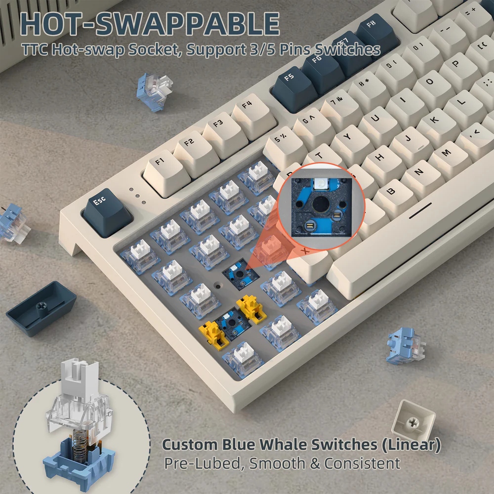 Клавіатура ігрова механічна Attack Shark K86 87кл.RGB, Wireless, TFT disp, Blue Whale Switch (K86RB_AS) Сірий на малюнкі №6