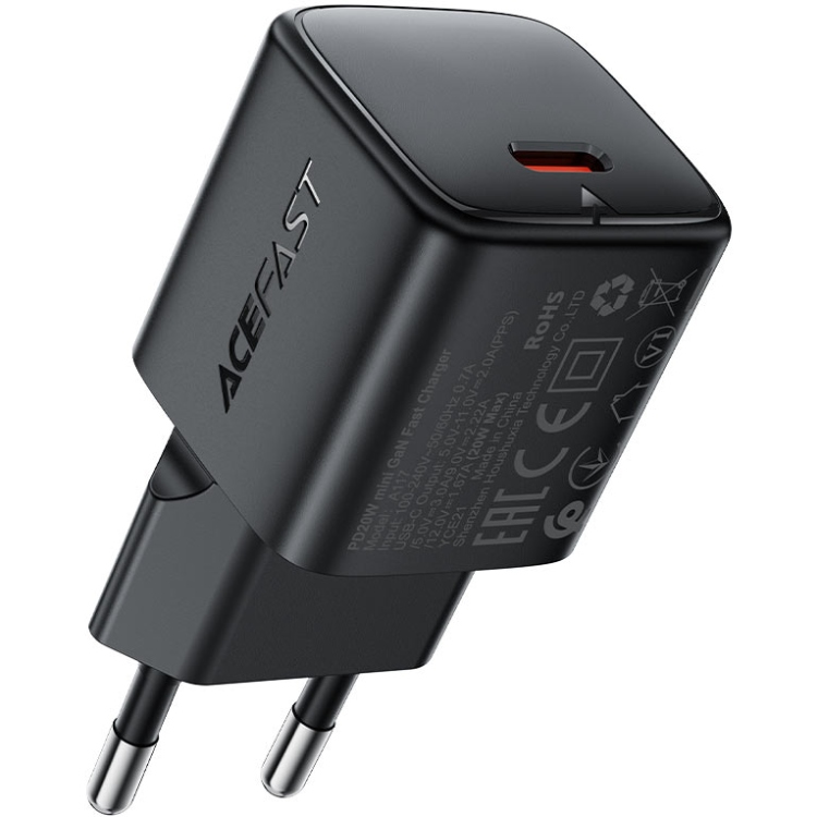 Зарядний пристрій 1xUSB-C 20W Gan A117 mini Fast Charger Black Acefast (6974316284987) на малюнкі №1
