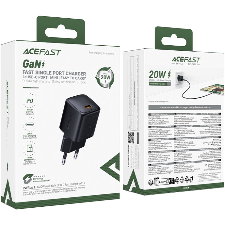 Зарядний пристрій 1xUSB-C 20W Gan A117 mini Fast Charger Black Acefast (6974316284987) на малюнкі №6