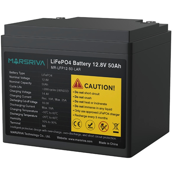 Акумуляторна батарея Marsriva LiFePO4, 12.8V/50Ah, Bluetooth (MR-LFP12-50-LAR) на малюнкі №2