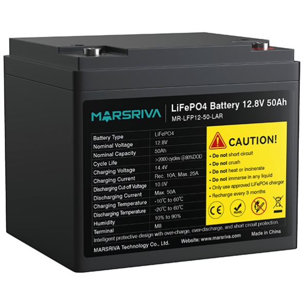 Акумуляторна батарея Marsriva LiFePO4, 12.8V/50Ah, Bluetooth (MR-LFP12-50-LAR) на малюнкі №3
