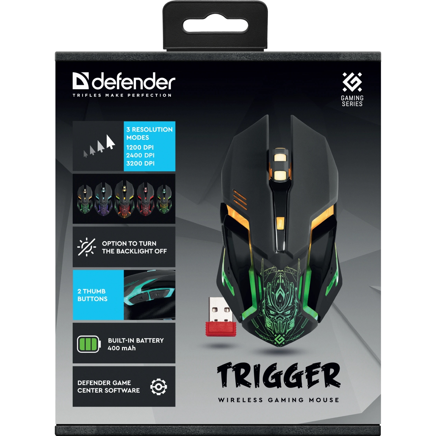 Мишка Defender Trigger GM-934, бездротова, ігрова, 6 кн. 3200 dpi, 350mAh, LED, біла (52934) на малюнкі №7