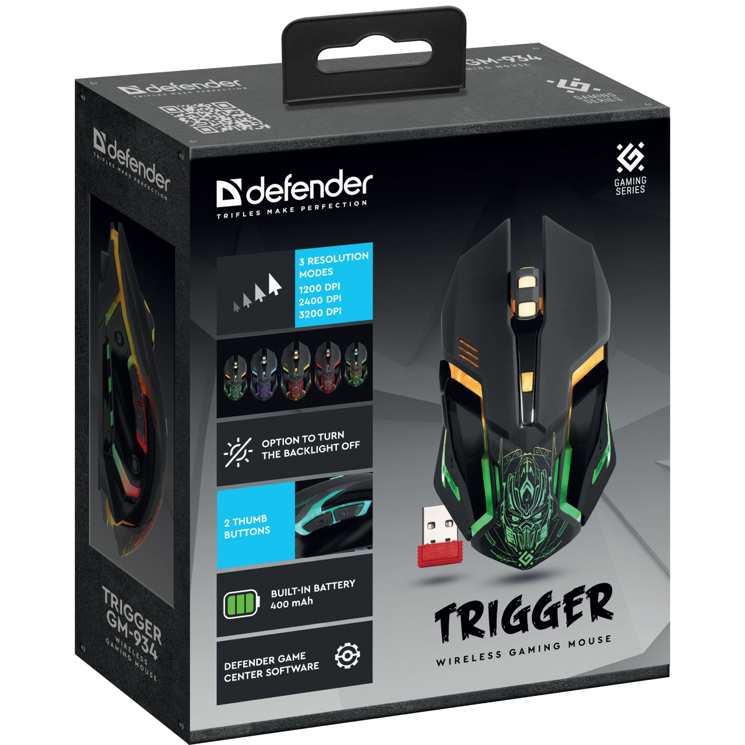 Мишка Defender Trigger GM-934, бездротова, ігрова, 6 кн. 3200 dpi, 350mAh, LED, біла (52934) на малюнкі №8