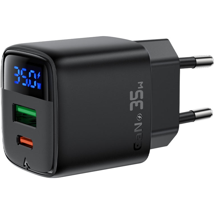 Зарядний пристрій 2xUSB 35W (USB-C+USB-A) with digital display Gan A116 Black Acefast (6974316284468) на малюнкі №2