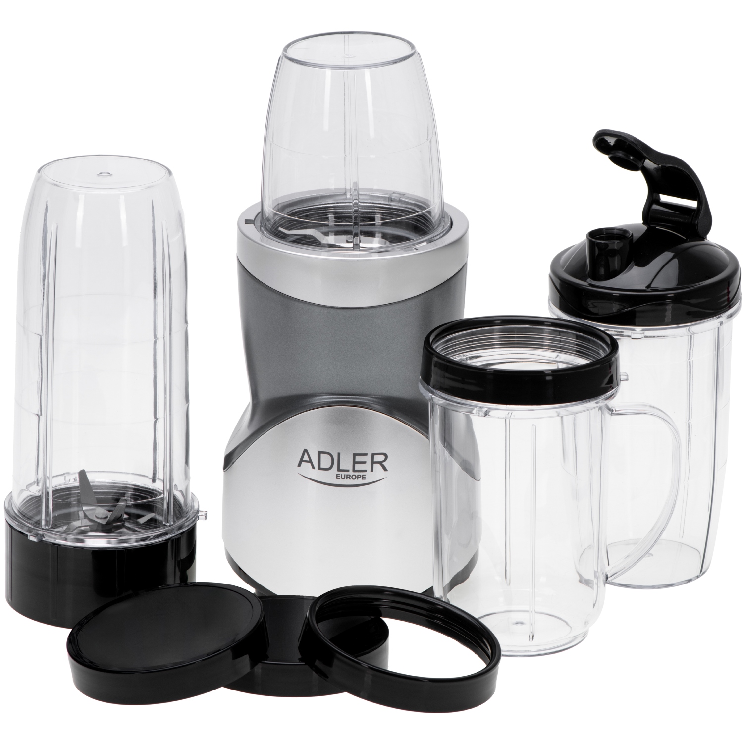 Фітнес-блендер Adler AD 4084 500Вт/ Pulse/ 4 скляні пляшки 700мл, 2x500мл, 300мл (AD4084) Сірий на малюнкі №1