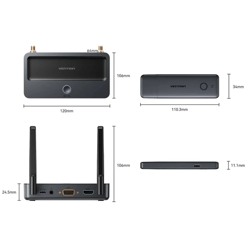 Комплект бездротової передачі HDMI (TX+RX) FHD 60Hz 5GHz Vention (ADTH0) Сірий на малюнкі №2