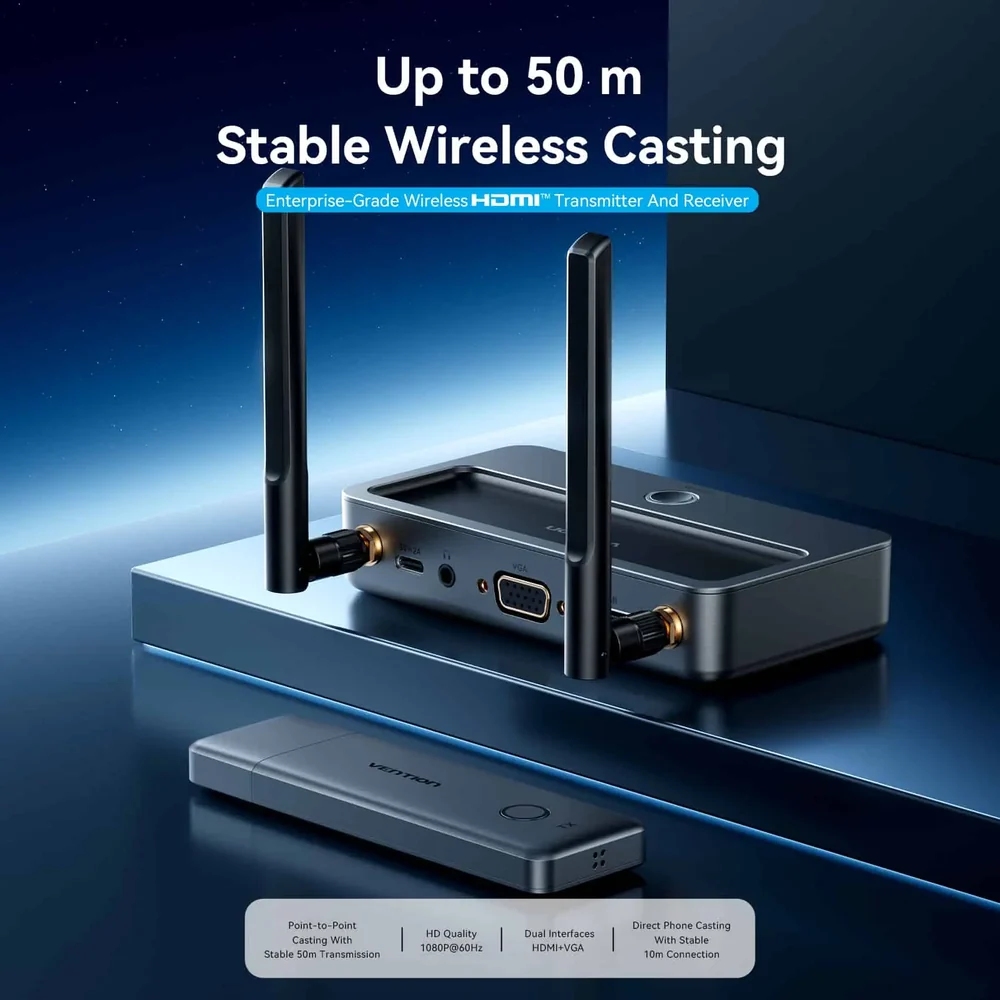 Комплект бездротової передачі HDMI (TX+RX) FHD 60Hz 5GHz Vention (ADTH0) Сірий на малюнкі №5