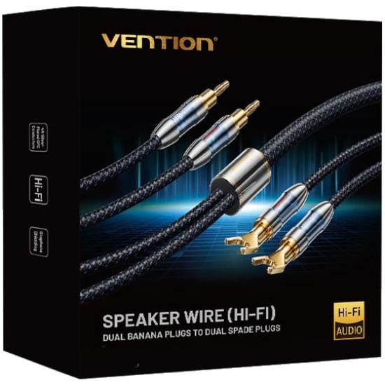 HiFi Audio Speaker Cable 2.0м,Banana-Spade 2xM/M,4N OFC Silver, Gold-Plated,TPE + обплетення,Vention (BLCLH) Синій на малюнкі №3