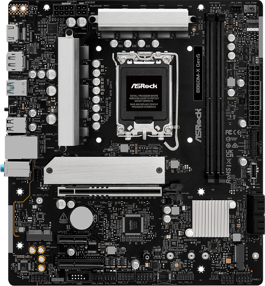 AsRock (1851/B860, 2*DDR5, PCIex16, HDMI/DP, 4xSATA, 2xM.2, 2.5Glan, 7.1ch, mATX) (B860M-X GEN5) на малюнкі №1