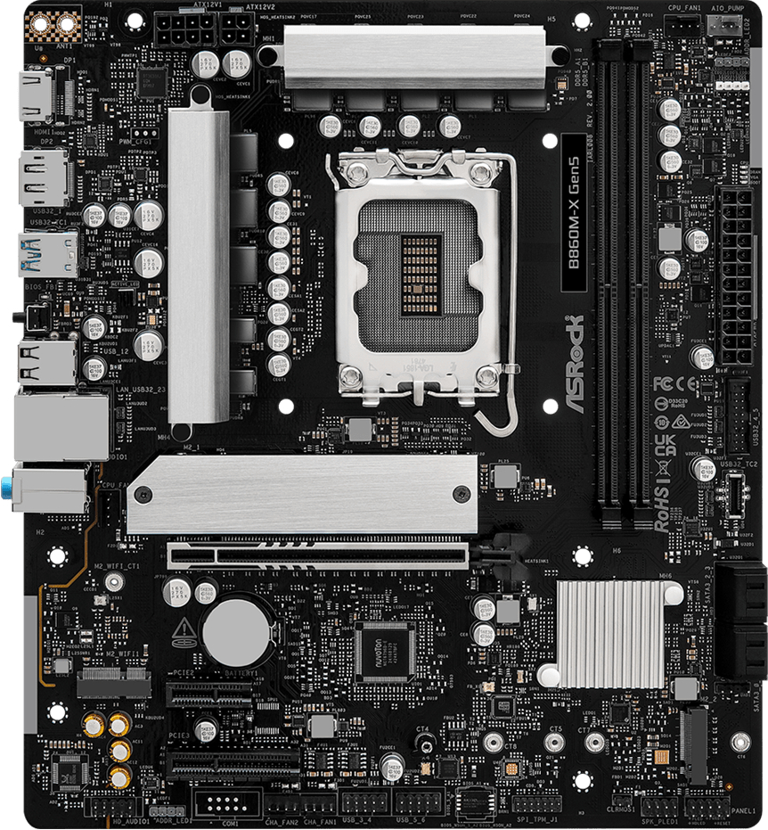 AsRock (1851/B860, 2*DDR5, PCIex16, HDMI/DP, 4xSATA, 2xM.2, 2.5Glan, 7.1ch, mATX) (B860M-X GEN5) на малюнкі №2